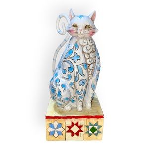 Jim Shore Cat EVANGALINE Heartwood Creek 2005 V4004864 Enesco Blue & White